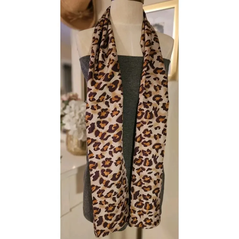 Vintage Very Vollbracht Silk Scarf Leopard Cheetah Print Long 70x12 EUC